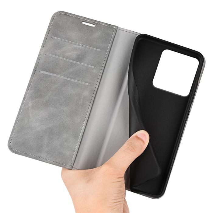 Bild 4, Motorola Edge 70 Fodral Flip Skin Touch Läder Grå