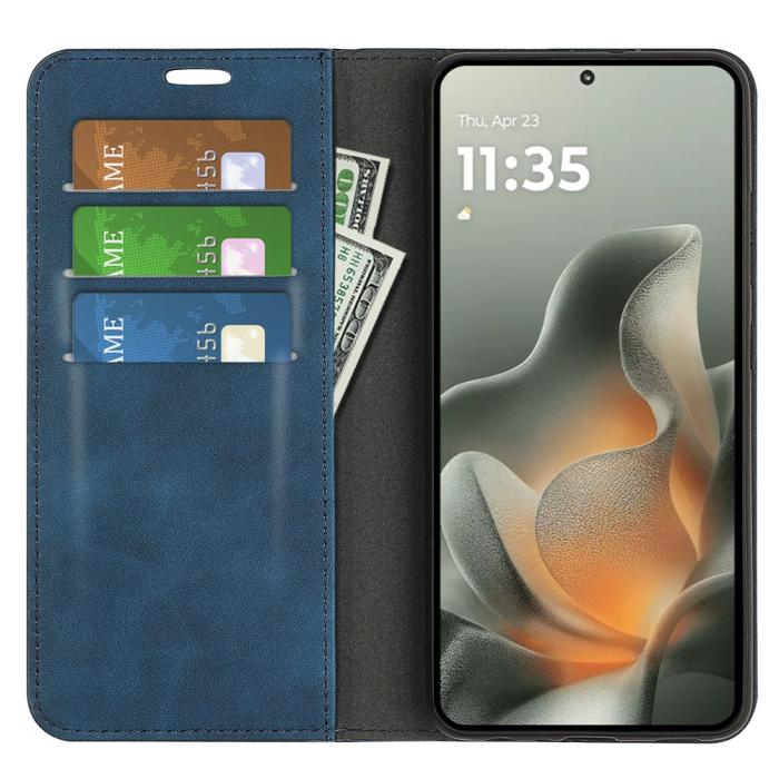 Bild 2, Motorola Edge 70 Fodral Flip Skin Touch Läder Blå