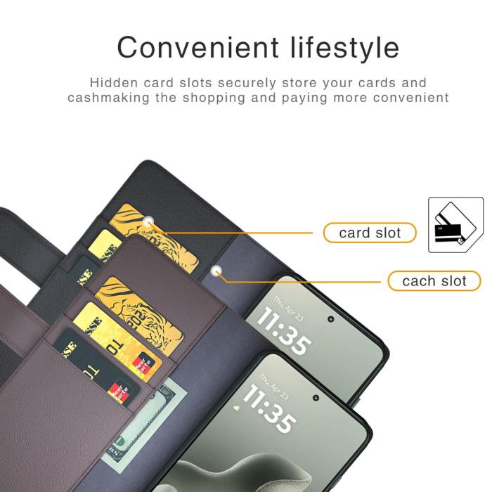 Bild 6, Motorola Edge 70 Fodral Premium Äkta Läder Brun