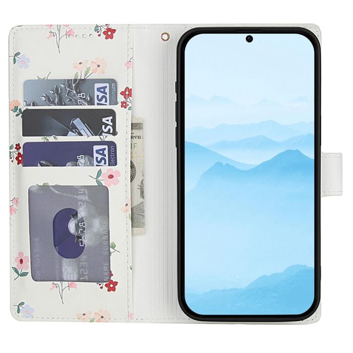 Bild 2, Samsung Galaxy A37/A36/A56 Fodral Rhombus Läder Blommor Vit