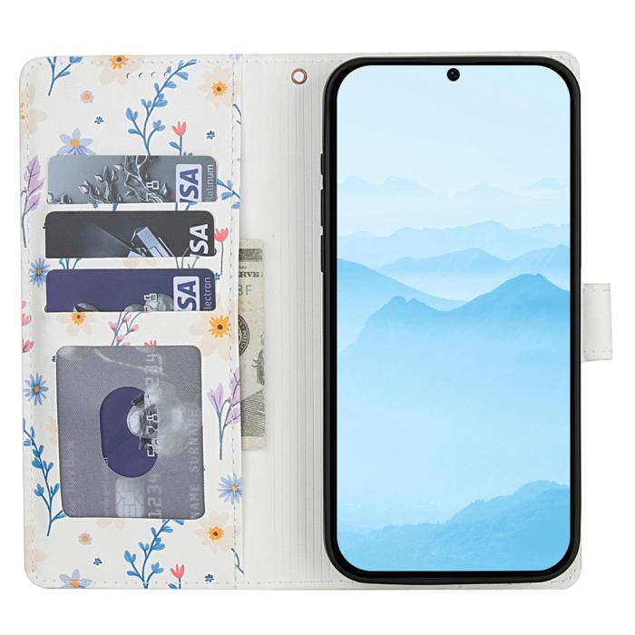 Bild 2, Samsung Galaxy A37/A36/A56 Fodral Rhombus Läder Blommor Vit