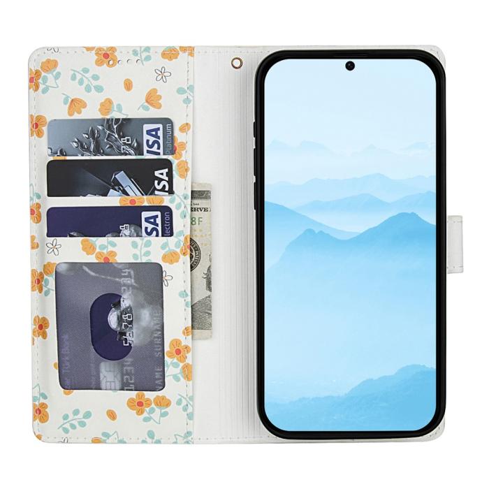 Bild 2, Samsung Galaxy A37/A36/A56 Fodral Rhombus Läder Blommor Vit