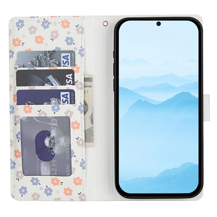 Bild 2, Samsung Galaxy A37/A36/A56 Fodral Rhombus Läder Blommor Vit