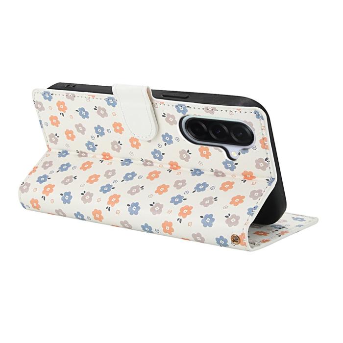 Bild 3, Samsung Galaxy A37/A36/A56 Fodral Rhombus Läder Blommor Vit