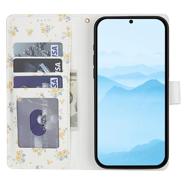 Bild 2, Samsung Galaxy A37/A36/A56 Fodral Rhombus Läder Blommor Vit