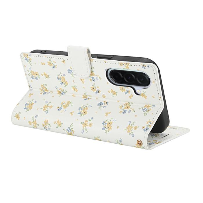 Bild 3, Samsung Galaxy A37/A36/A56 Fodral Rhombus Läder Blommor Vit