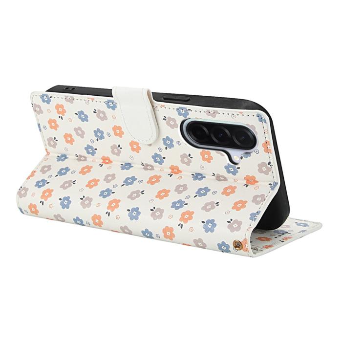 Bild 3, Samsung Galaxy A57 5G Fodral Rhombus Läder Blommor Vit