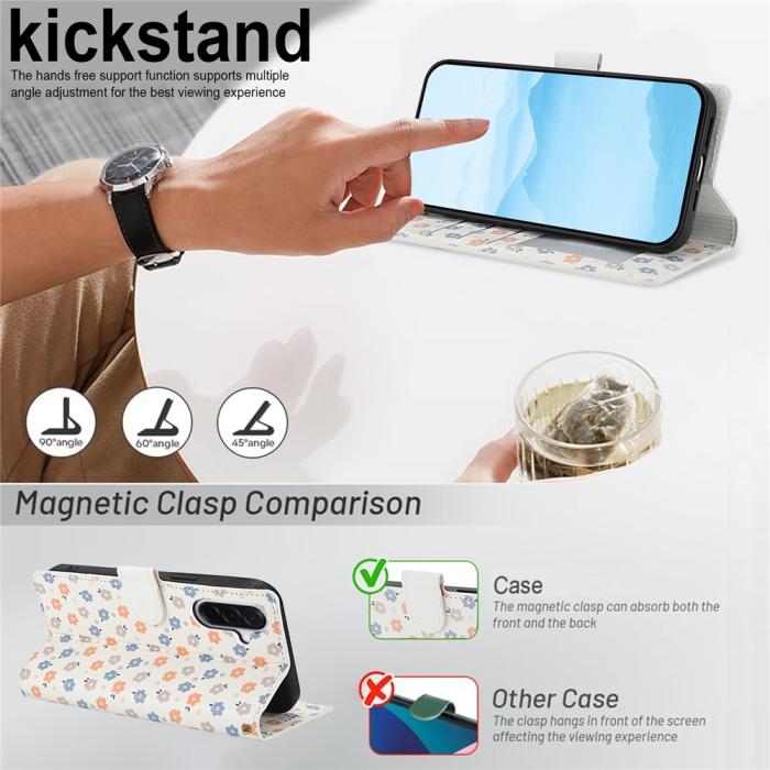 Bild 4, Samsung Galaxy A57 5G Fodral Rhombus Läder Blommor Vit