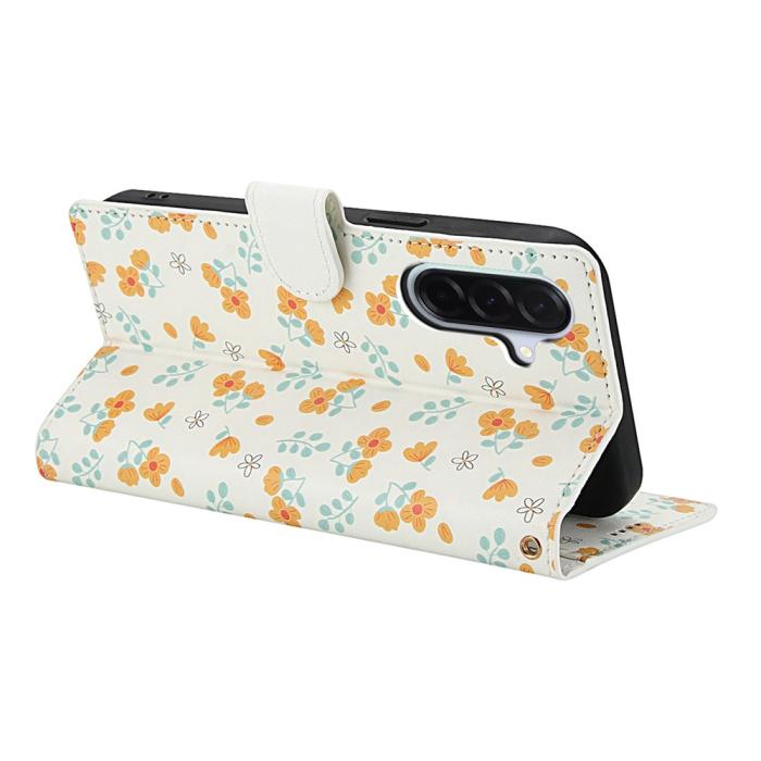 Bild 3, Samsung Galaxy A57 5G Fodral Rhombus Läder Blommor Vit