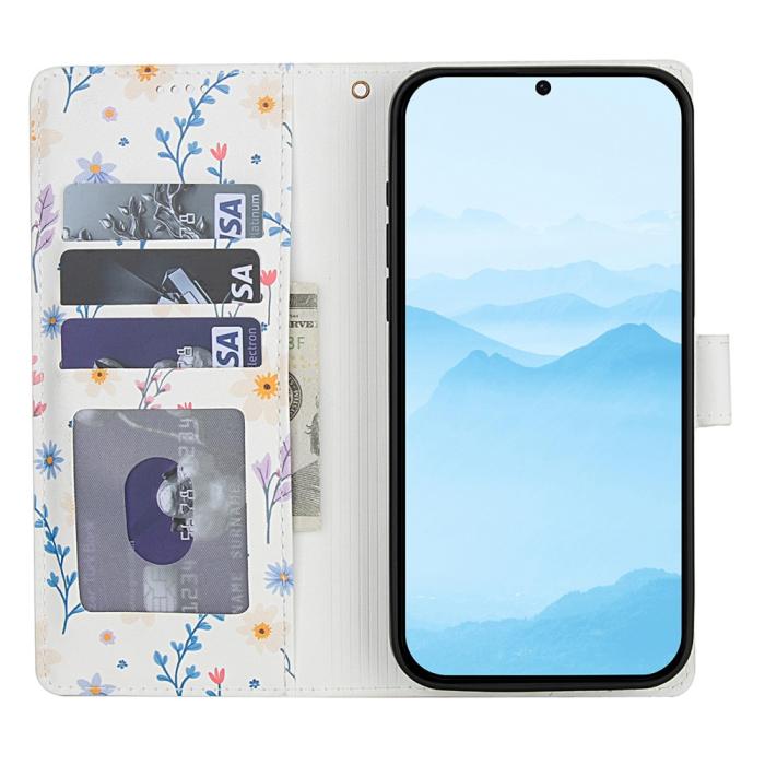 Bild 2, Samsung Galaxy A57 5G Fodral Rhombus Läder Blommor Vit