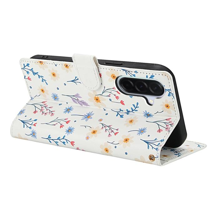 Bild 3, Samsung Galaxy A57 5G Fodral Rhombus Läder Blommor Vit