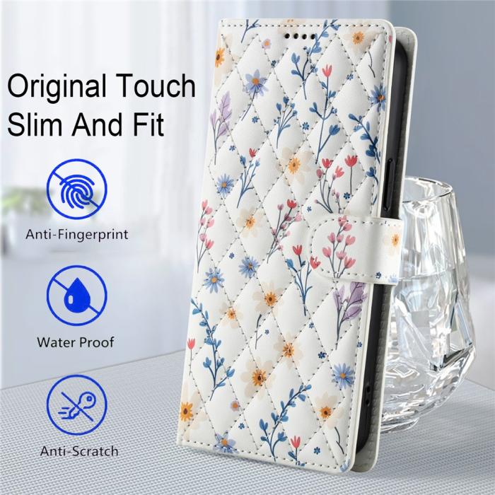 Bild 6, Samsung Galaxy A57 5G Fodral Rhombus Läder Blommor Vit