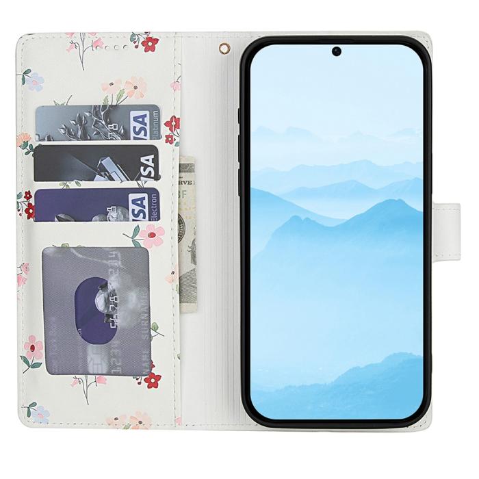 Bild 2, Samsung Galaxy A57 5G Fodral Rhombus Läder Blommor Vit