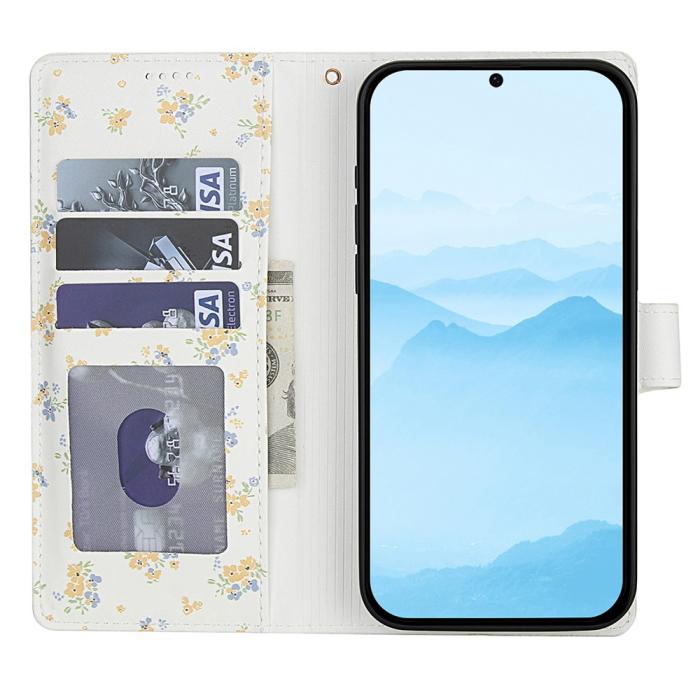 Bild 2, Samsung Galaxy A57 5G Fodral Rhombus Läder Blommor Vit