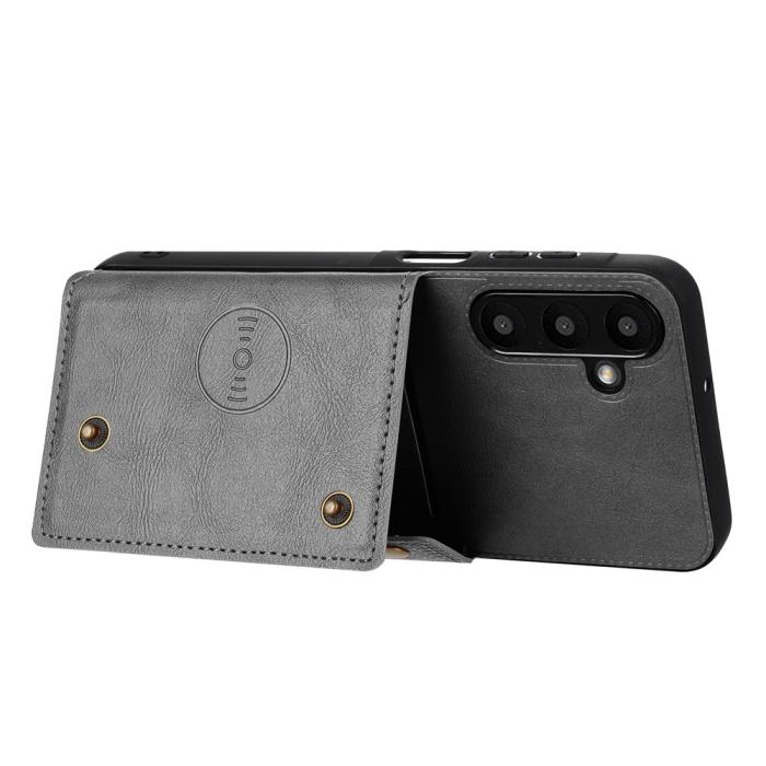 Bild 4, Samsung Galaxy A37 5G Skal Läder Med Kortfack Och Magnet Grå
