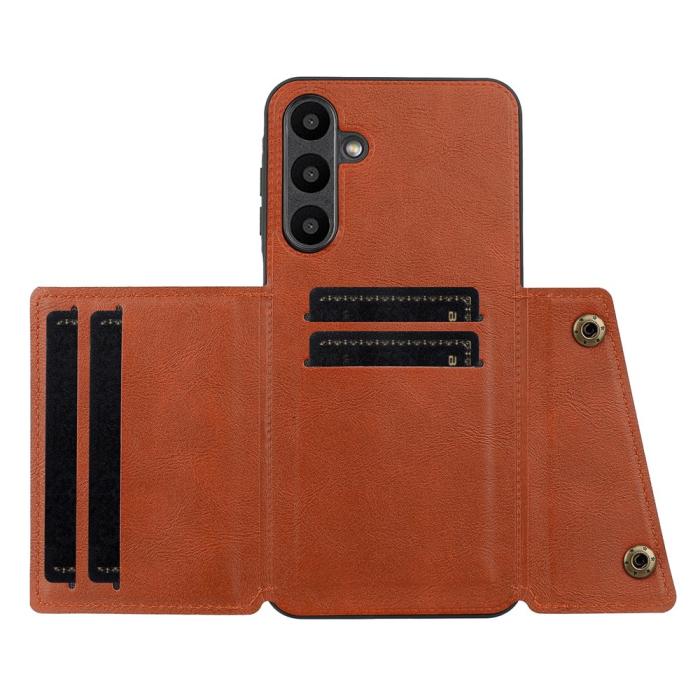 Bild 3, Samsung Galaxy A37 5G Skal Läder Med Kortfack Och Magnet Brun