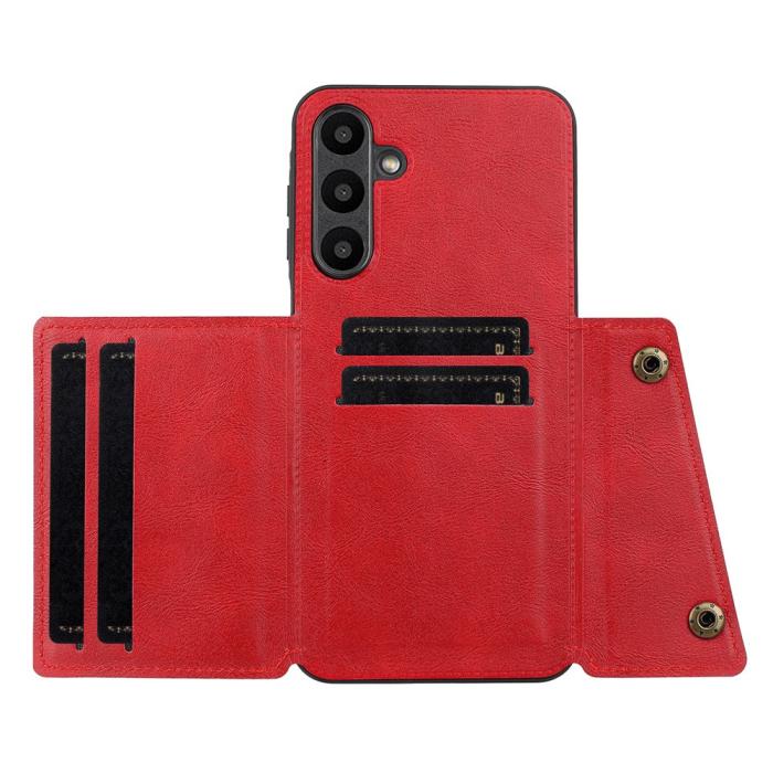 Bild 3, Samsung Galaxy A37 5G Skal Läder Med Kortfack Och Magnet Röd