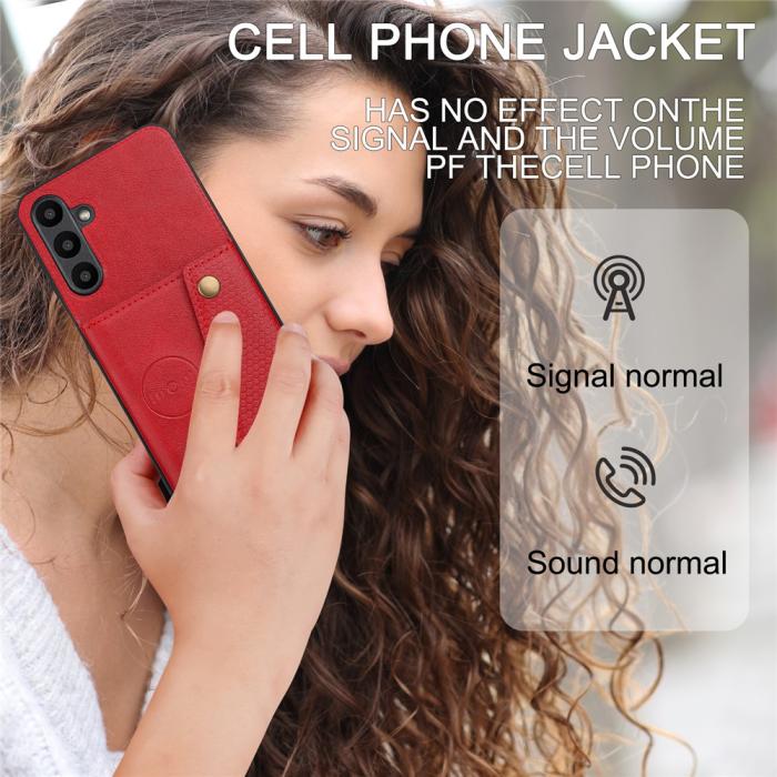 Bild 6, Samsung Galaxy A37 5G Skal Läder Med Kortfack Och Magnet Röd