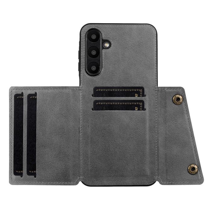Bild 3, Samsung Galaxy A57 5G Skal Läder Med Kortfack Och Magnet Grå