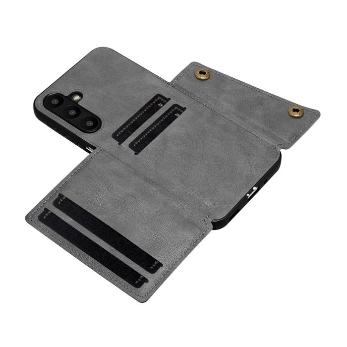 Bild 5, Samsung Galaxy A57 5G Skal Läder Med Kortfack Och Magnet Grå