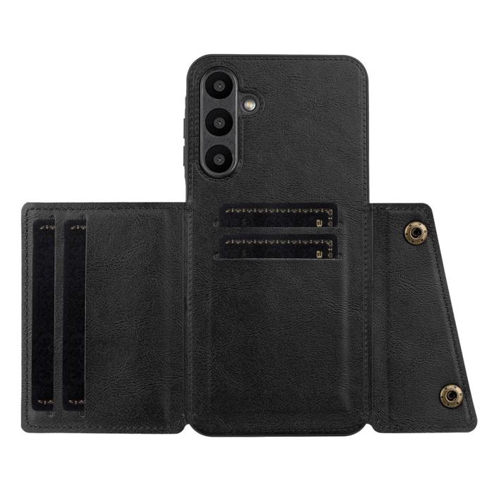 Bild 3, Samsung Galaxy A57 5G Skal Läder Med Kortfack Och Magnet Svart