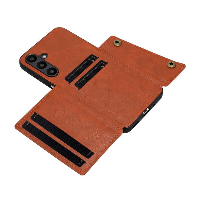 Bild 5, Samsung Galaxy A57 5G Skal Läder Med Kortfack Och Magnet Brun