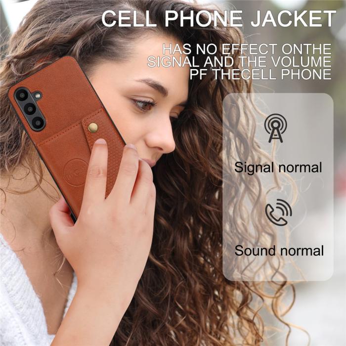 Bild 6, Samsung Galaxy A57 5G Skal Läder Med Kortfack Och Magnet Brun