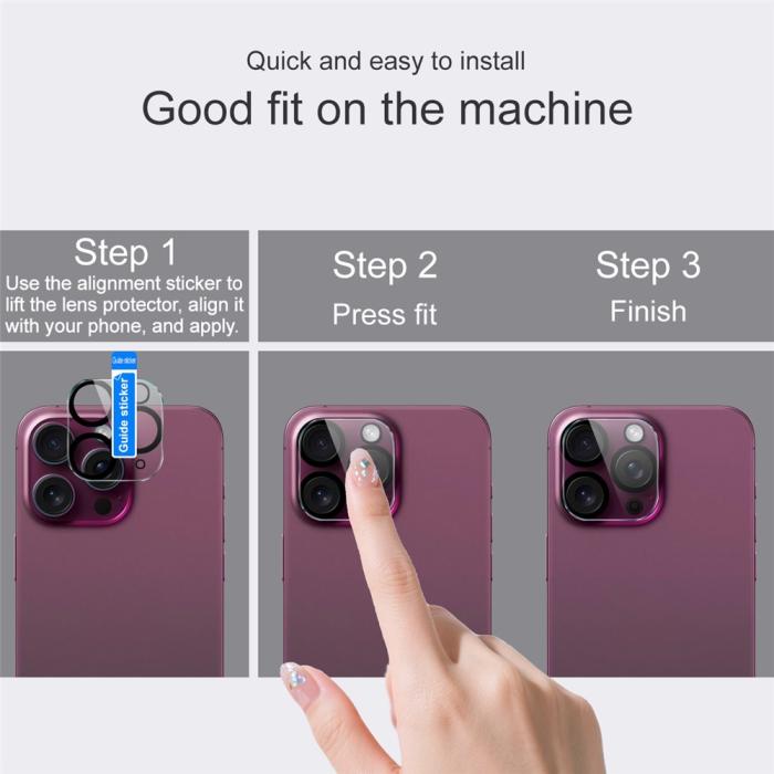 Bild 4, IMAK iPhone 17 Pro Max Linsskydd Black Rings Härdat Glas