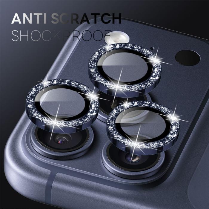 Bild 2, NORTHJO iPhone 17 Pro/17 Pro Max Linsskydd Glitter Blå