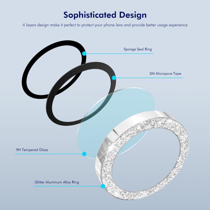 Bild 6, ENKAY Galaxy A57 / A37 5G Linsskydd Glitter Silver