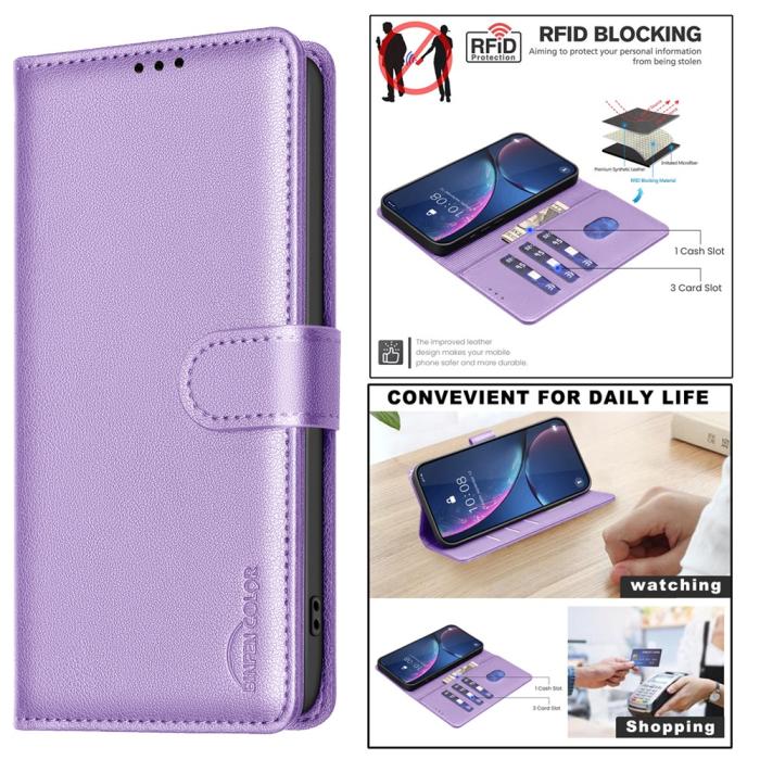 Bild 5, BINFEN Honor Magic7 Lite Fodral RFID Läder Lila