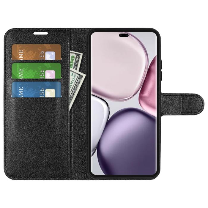 Bild 2, Honor Magic7 Lite Fodral Litchi Läder Svart