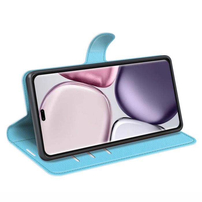 Bild 3, Honor Magic7 Lite Fodral Litchi Läder Blå