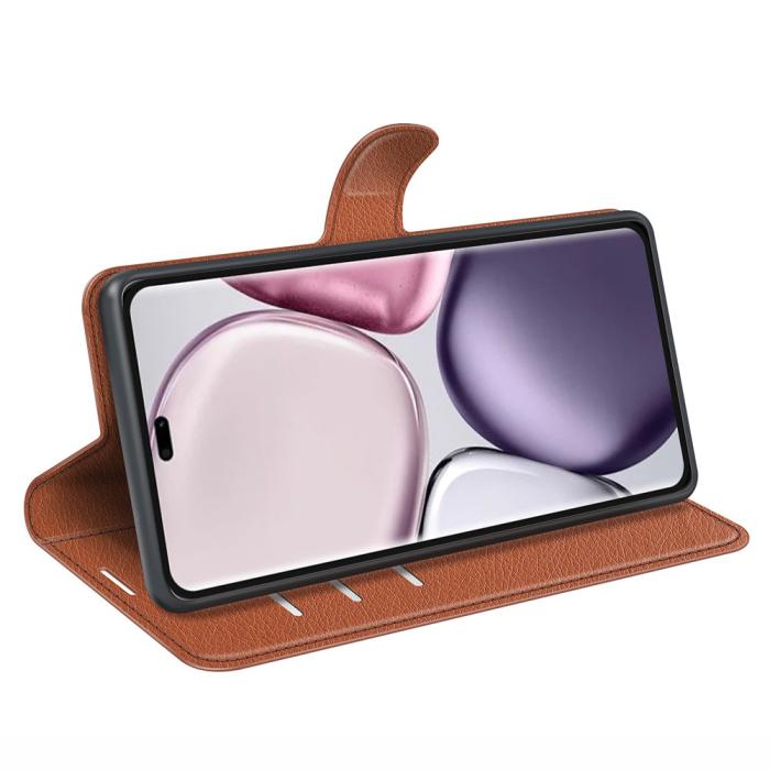 Bild 3, Honor Magic7 Lite Fodral Litchi Läder Brun