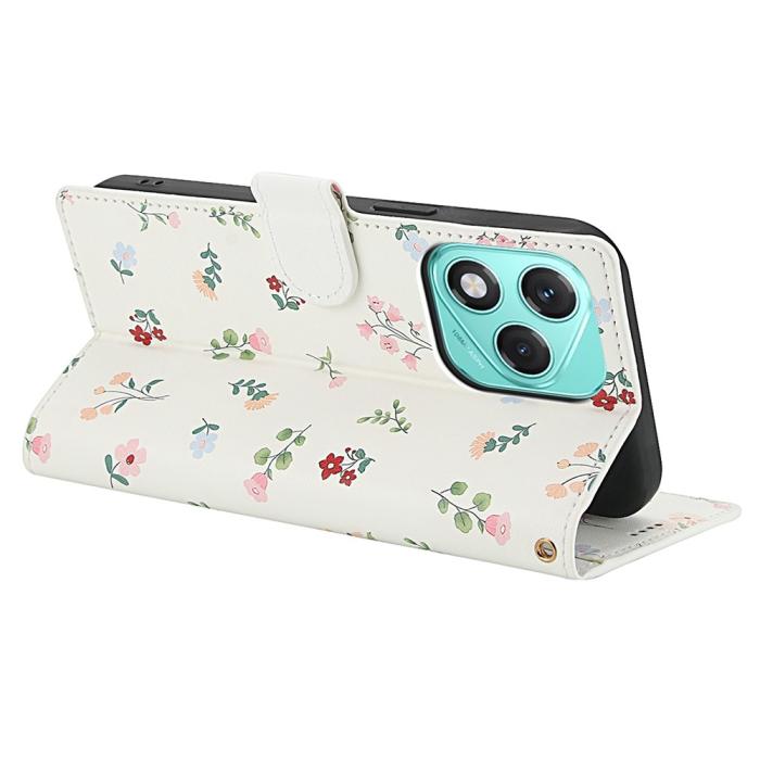 Bild 3, Honor 400 Lite Fodral Rhombus Läder Blommor Vit