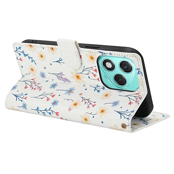 Bild 3, Honor 400 Lite Fodral Rhombus Läder Blommor Vit