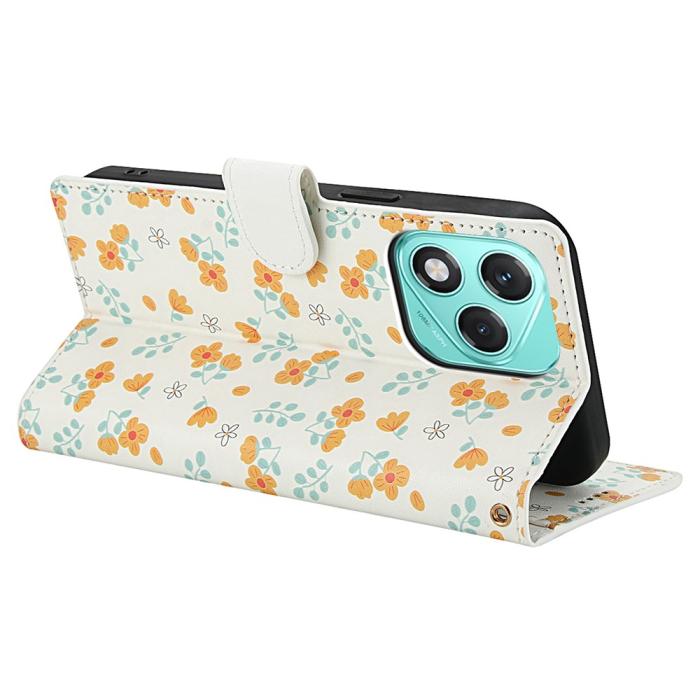 Bild 3, Honor 400 Lite Fodral Rhombus Läder Blommor Vit