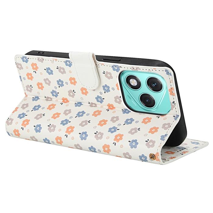 Bild 3, Honor 400 Lite Fodral Rhombus Läder Blommor Vit