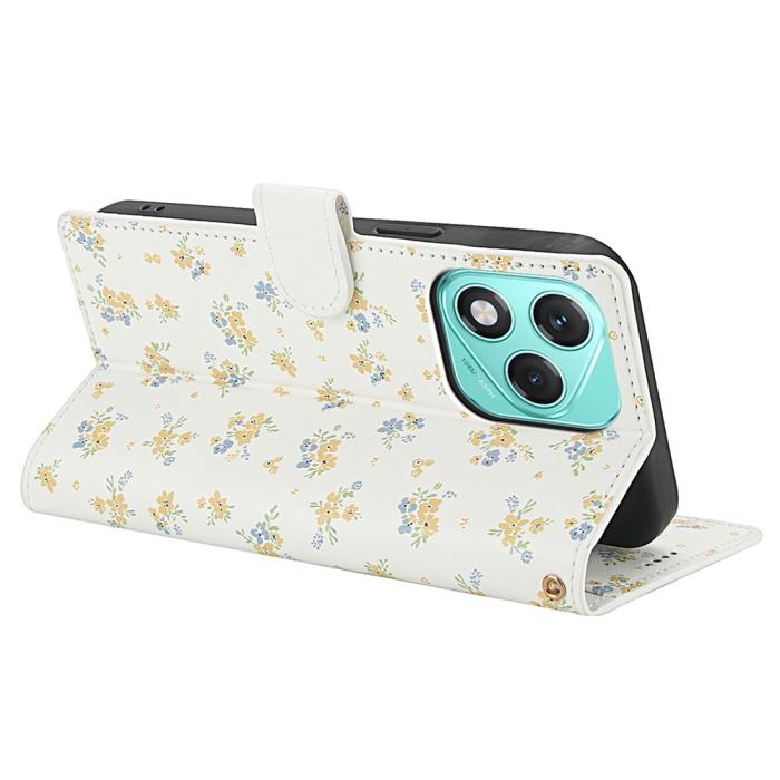 Bild 3, Honor 400 Lite Fodral Rhombus Läder Blommor Vit