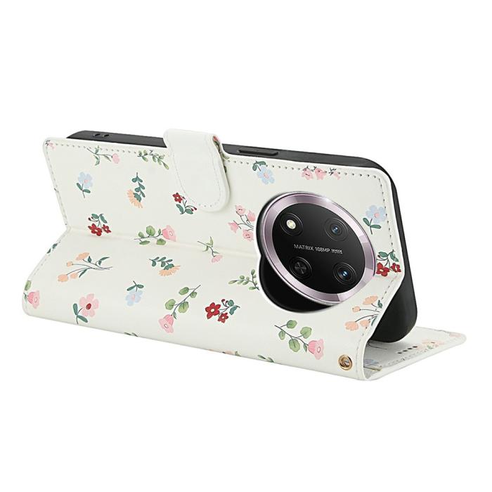 Bild 3, Honor Magic7 Lite Fodral Rhombus Läder Blommor Vit