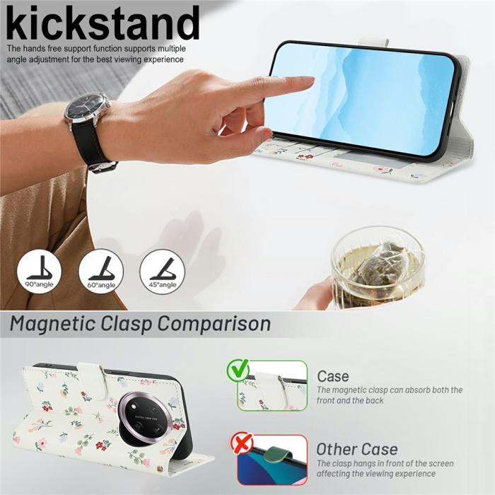 Bild 4, Honor Magic7 Lite Fodral Rhombus Läder Blommor Vit