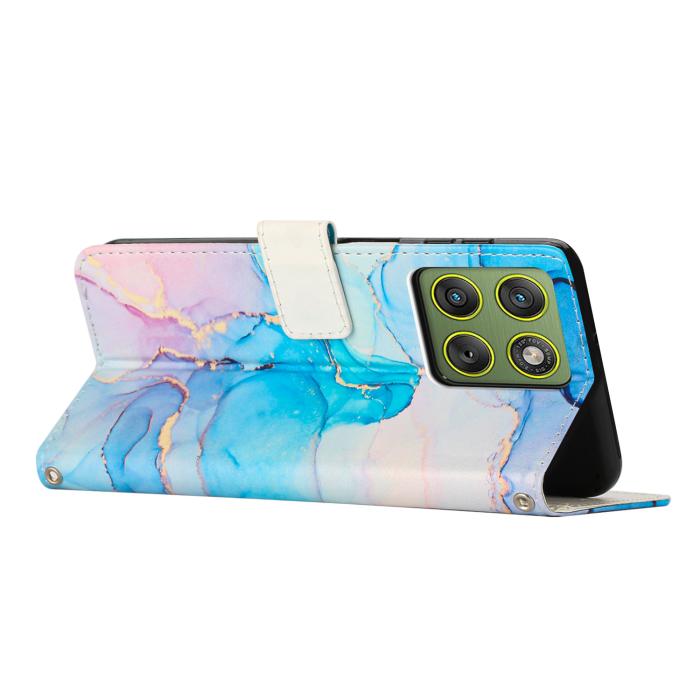 Bild 2, Motorola Edge 70 Fodral Läder Marmor Rosa / Grön