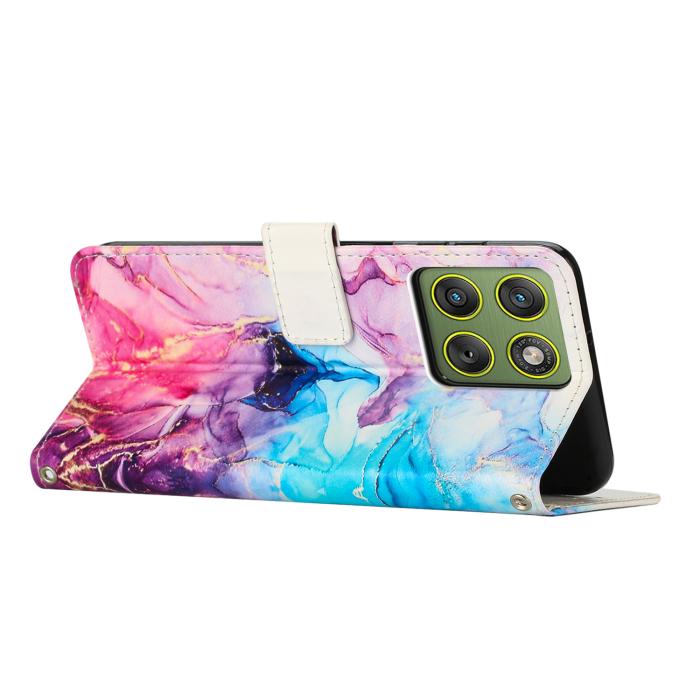 Bild 2, Motorola Edge 70 Fodral Läder Marmor Rosa / Lila