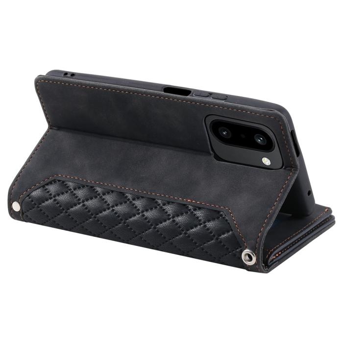 Bild 4, OnePlus 15R Fodral Multifunktionellt Rhombus Läder Svart