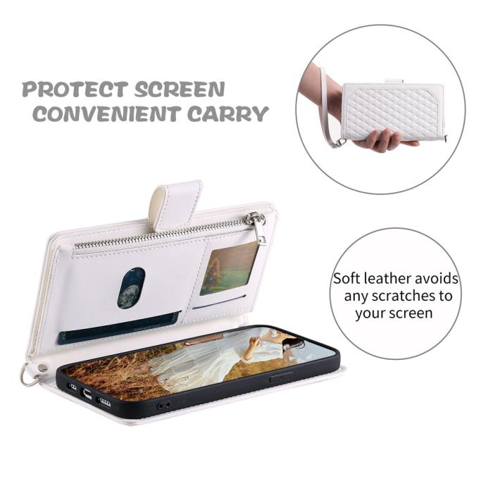 Bild 2, OnePlus 15R Fodral Multifunktionellt Rhombus Läder Vit