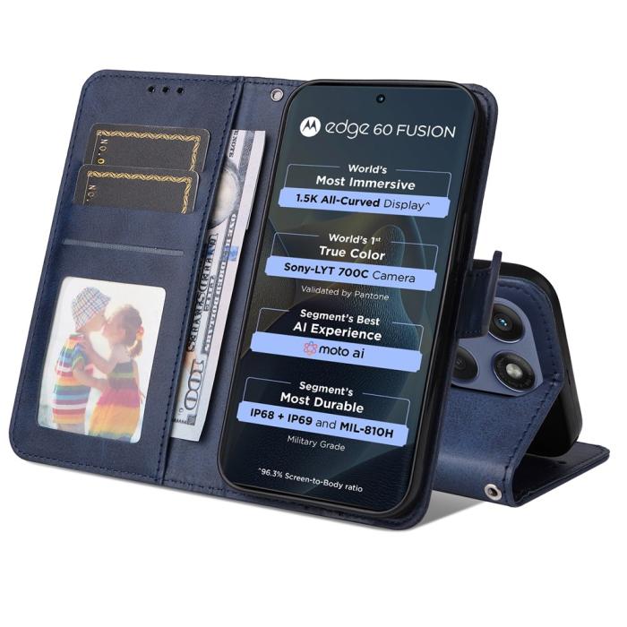 Bild 2, Motorola Edge 60 / 60 Pro / 60 Fusion Fodral Läder Blå