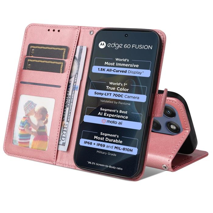 Bild 2, Motorola Edge 60 / 60 Pro / 60 Fusion Fodral Läder Roséguld