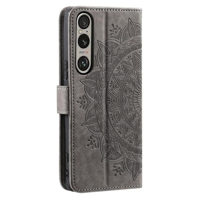 Bild 6, Sony Xperia 1 VII Fodral Mandala Läder Grå