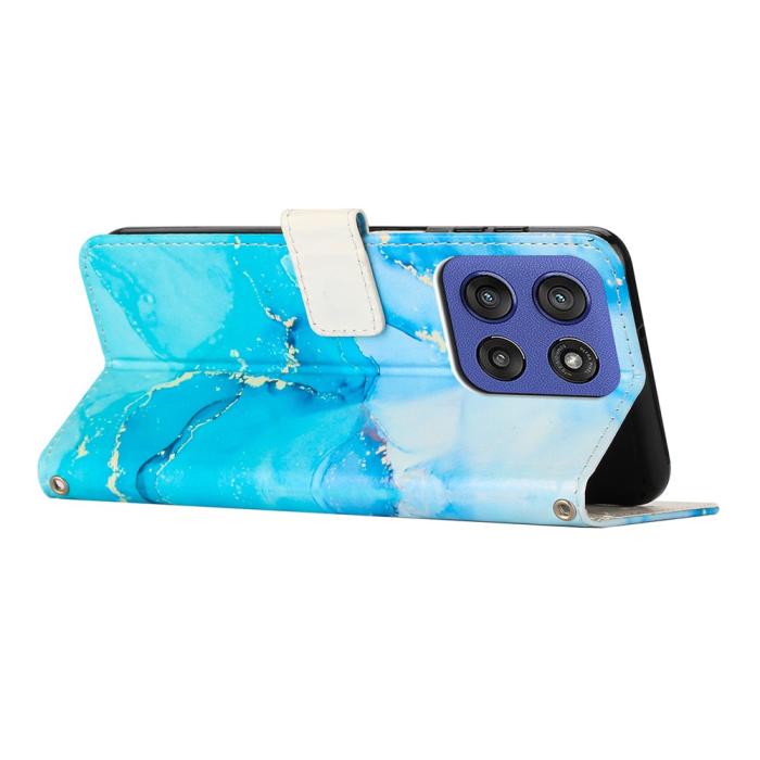 Bild 3, Motorola Edge 60 / 60 Fusion Fodral Läder Marmor Blå / Grön