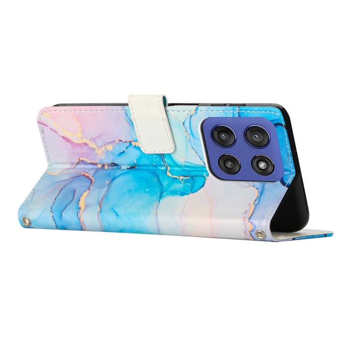 Bild 3, Motorola Edge 60 / 60 Fusion Fodral Läder Marmor Rosa / Grön